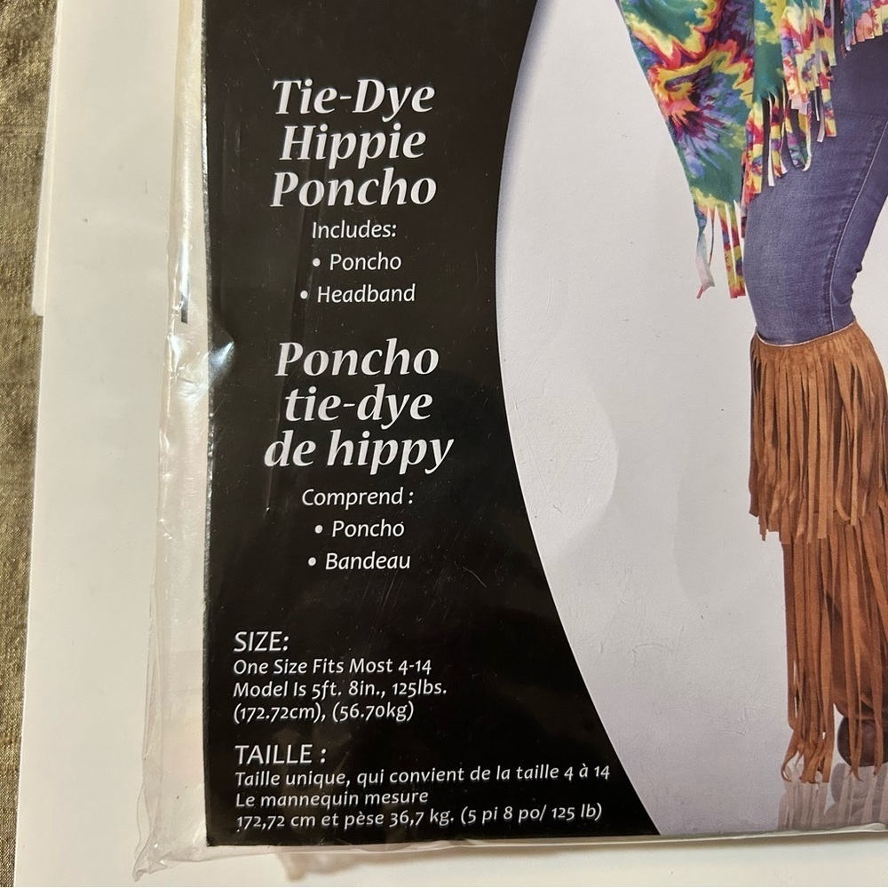 Fun World Tie-Dye Hippie Poncho Costume One Size OS 4-14 NEW - Picture 4 of 6
